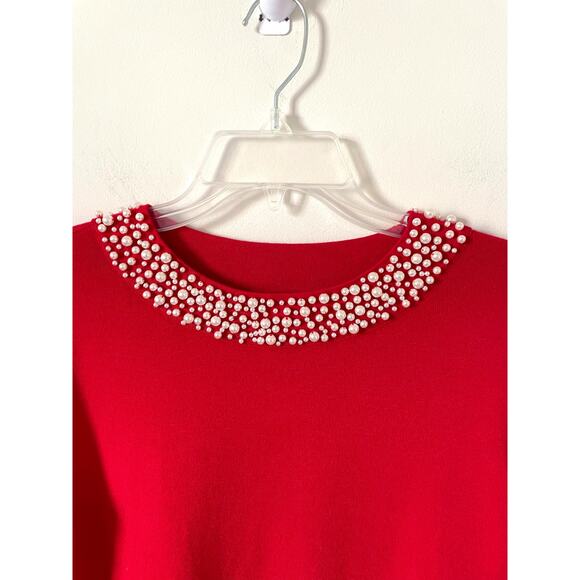 Karl Lagerfeld Paris Pearl Three Quarter Sleeve Sweater Red Size Small NEW - Picture 4 of 9